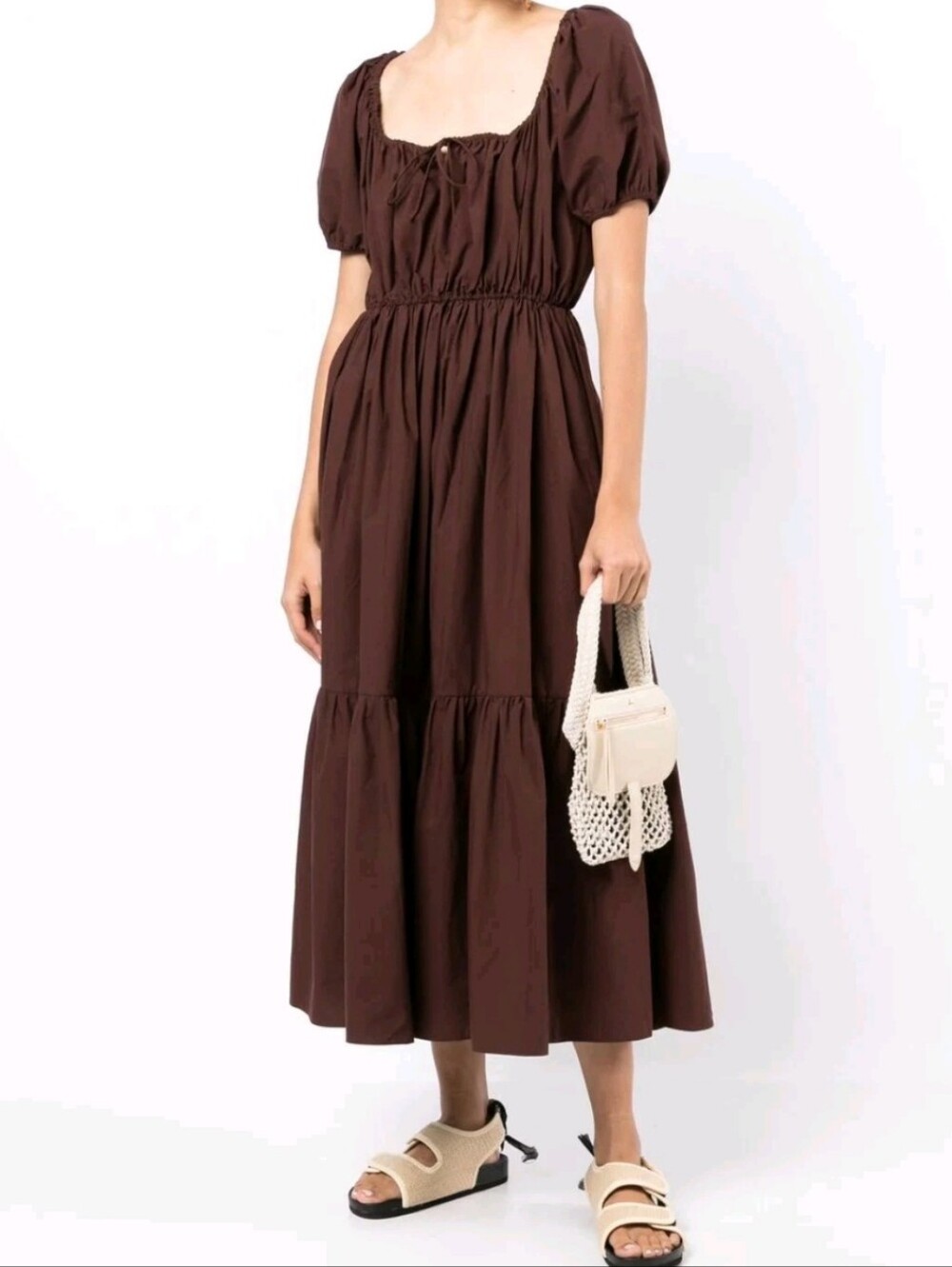Matteau Chocolate Puff-Sleeve Tiered Dress - Picture 8 of 15